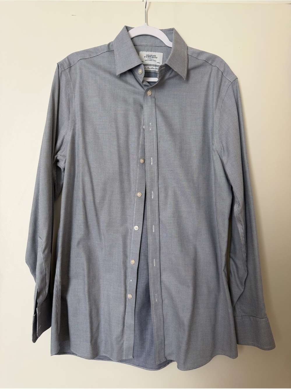 Charles Tyrwhitt Men’s Gray Blue Pattern Dress Shirt French Cuff 16/35